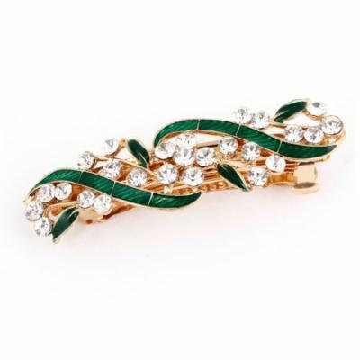 Glitter Rhinestone Accent Folwer Detail French Clip Hair Barrette for Lady
