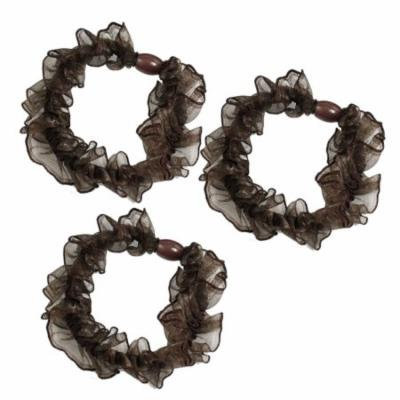 3 Pcs Brown Organza Ruffles Flexible Ponytail Holder Hair Ties Bands for Lady Woman