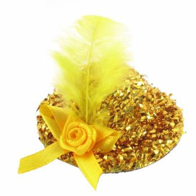 Faux Feather Bow Decor Top Hat Lady Women Alligator Hair Clip Yellow