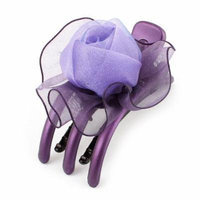 Lady Organza Rose Flower Decor 3 Teeth Side Hair Claw Clip Clamp Purple