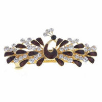 Woman Burgundy Peacock Shaped Metal Barrette Hairclip French Clip Gold Tone