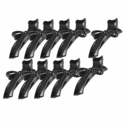 Girls Bowknot Design Plastic Ornament Hair Alligator Clip Black 10 Pcs
