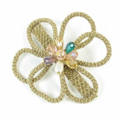 Women Khaki Gold Tone Floral Detail Metal Hair Clip Barrette Hairclip