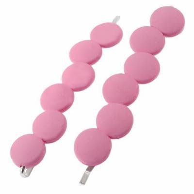 Pair Dark Pink Plastic Circle Decoration Hair Bobby Pin Clip for Woman