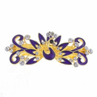 Woman Royal Blue Peacock Design Metal Barrette Hairclip French Clip Gold Tone
