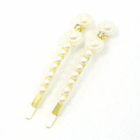 Girls Rhinestone Accent Single Prong Hair Clips Hairclips Gold Tone 2 Pcs