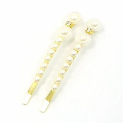 Girls Rhinestone Accent Single Prong Hair Clips Hairclips Gold Tone 2 Pcs