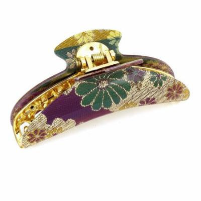 Crescent Design 20 Teeth Flower Pattern Purple Green Hair Claws Clip for Lady