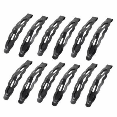 Black Metal Wave Shape Bow Prong Snap Hair Clips Barrettes 2.4