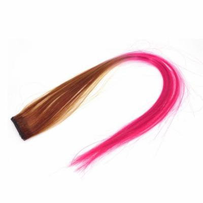 Woman Cosplay Synthetic Fiber Straight Long Hair Clip Wig Fuchsia Brown 18.5