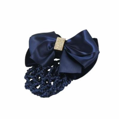 Dark Blue Nylon Polyester Bowknot Nurse Hair Clip w Nylon Hairnet