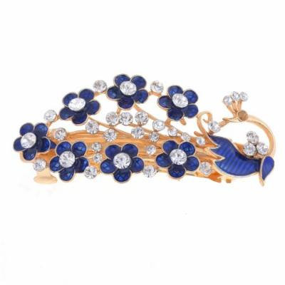 Ladies Flower Shape Shinny Rhinestone Inlaying Barrette Hair Clip Royal Blue