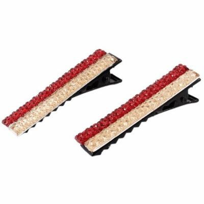 Pair Red Beige Rhinestone Decoration Metal Alligator Hair Clips for Women