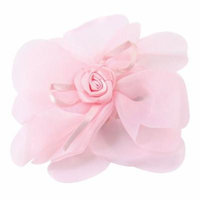 Girls Pale Pink Chiffon Floral Accent Single Prong Hairclip