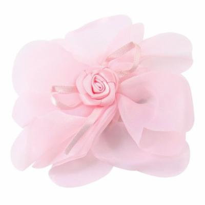 Girls Pale Pink Chiffon Floral Accent Single Prong Hairclip