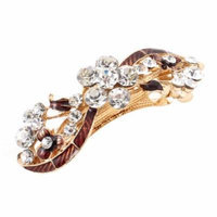 Gold Tone Metal French Hair Clip Champagne Flower Rhinestone Decor