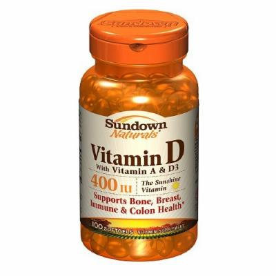 Sundown Naturals Vitamin D with Vitamin A and D3, 400 IU, Softgels 100 ea
