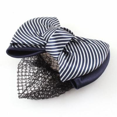 Airline Stewardess Bow Tie Ornament Hair Snood Clip French Barrette Blue White