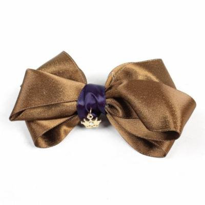 Bow Tie Detailing Gold Tone Metal Crown Hair Clip Coffee Color for Women