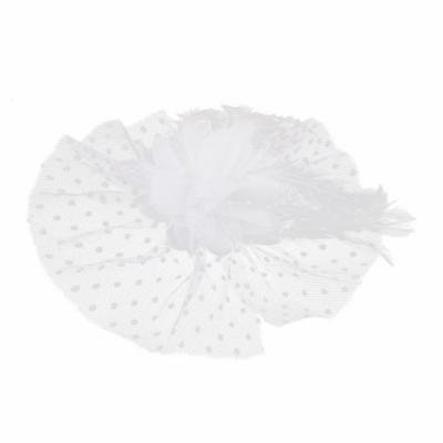 Women Mesh Faux Feather Flower Lace Accent Safety Pin Hairclip Hair Clip White