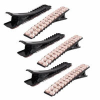 Lady Pink Rhinestone Inlaid Single Prong Alligator Hairclip Barrette 6 Pcs