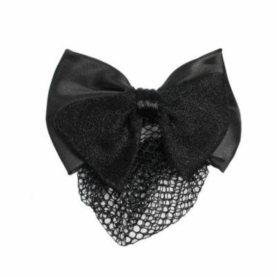 Lady Woman Bowknot Accent Black French Clip Barrette w Hair Net