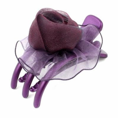 Lady Red Organza Rose Decor 3 Teeth Side Hair Claw Clip Clamp Purple