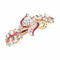 Red Faux Rhinestone Flower Design Haipin French Hair Clip for Lady