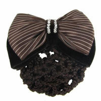 Women Bowknot Snood Net Barrette Hair Clip Bun Cover Coffee Color