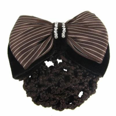 Women Bowknot Snood Net Barrette Hair Clip Bun Cover Coffee Color