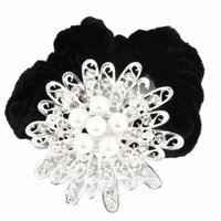 Faux Pearl Accent Floral Design Elastic Hair Band Ponytail Holder for Lady