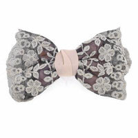 Embroidered Lace Bowknot Ponytail Barrette Hair Clip Salmon Pink for Party