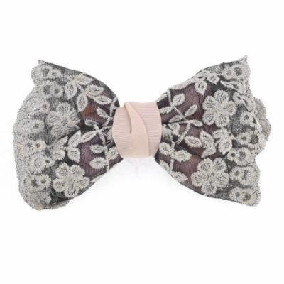 Embroidered Lace Bowknot Ponytail Barrette Hair Clip Salmon Pink for Party