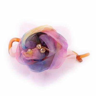Faux Rhinestone Bead Decor Flower Twisted Banana Hair Clip Claw Light Purple