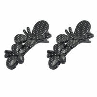 2 x White Black Butterfly Detailing Plastic Hair Clip for Girls