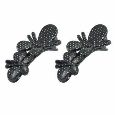 2 x White Black Butterfly Detailing Plastic Hair Clip for Girls