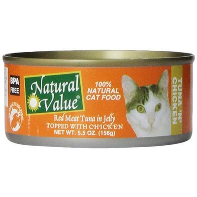 Natural Value Red Meat Tuna in Jelly Topped with Chicken Cat Food, 5.5 Ounce Cans (Pack of 24)