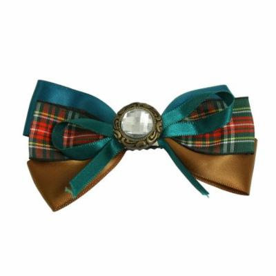 Green Brown Polyester Bowknot Plastic Crystal Decor Alligator Hair Clip for Lady