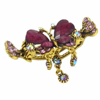 Dark Purple Rhinestone Inlaid Butterfly Hairpin Claw Clamp Hair Clip for Lady