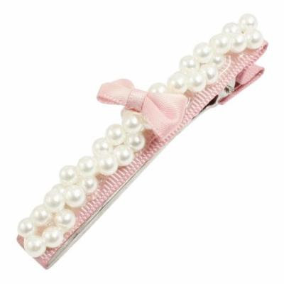Women Pearl Pink Bowknot Hairstyle Ornament Metal Alligator Hair Clip