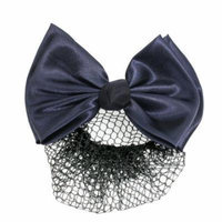Lady Woman Bowknot Accent Blue French Clip Barrette w Hair Net