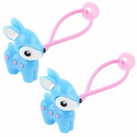 Girl Fawn Bead Decor Elastic Hair Ties Rubber Bands Ponytail Holder Blue Pink Pair