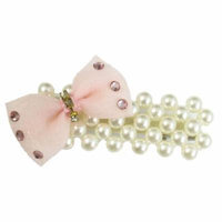 Light Pink Bowknot Decor Fuax Pearl Metal Hair Alligator Clips for Women