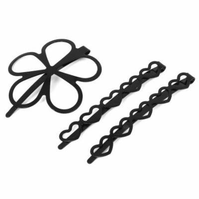 3Pcs Lady Heart Flower Shape Bobby Pins Hair Clips Black