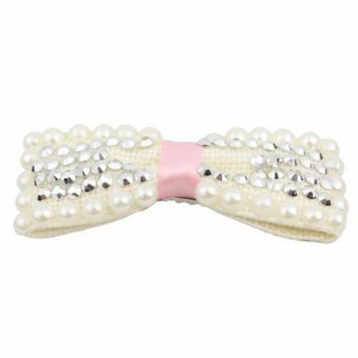 Girls Faux Pearl Decor Silver Tone Metal Hair Clip Hair Barrette Pale Yellow