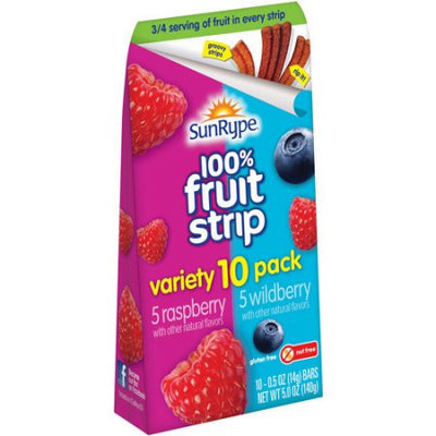 SunRype Rasberry/Wildberry 100% Fruit Strips, 0.5 oz, 10 count