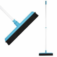 Rubber Broom - Soft Natural Rubber Bristles with Built-in Squeegee Edge, with Telescopic Rod Adjustable - Water Resistant - Perfect for Cat/Dog Hair