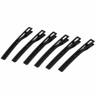 Single Prong Flat Alligator Hair Clip Clamp Barrette Black 6pcs