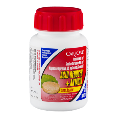 CareOne Dual Action Acid Reducer + Antacid Tablets Cool Mint Flavor - 25 CT
