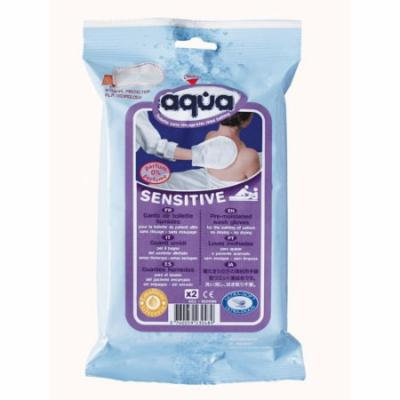 Pre-Moistened no rinse Aqua Sensitive Wash Gloves, 2 count